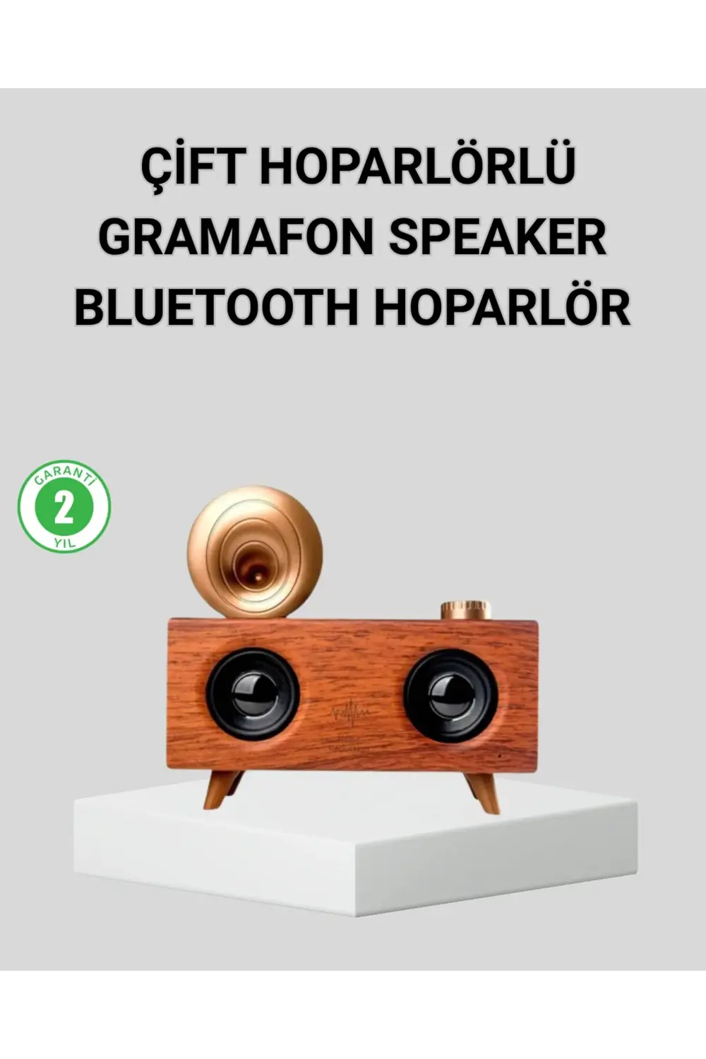 Retro Gramafon Bluetooth Hoparlör Çift Stereo Sesli FM Radyo Dest