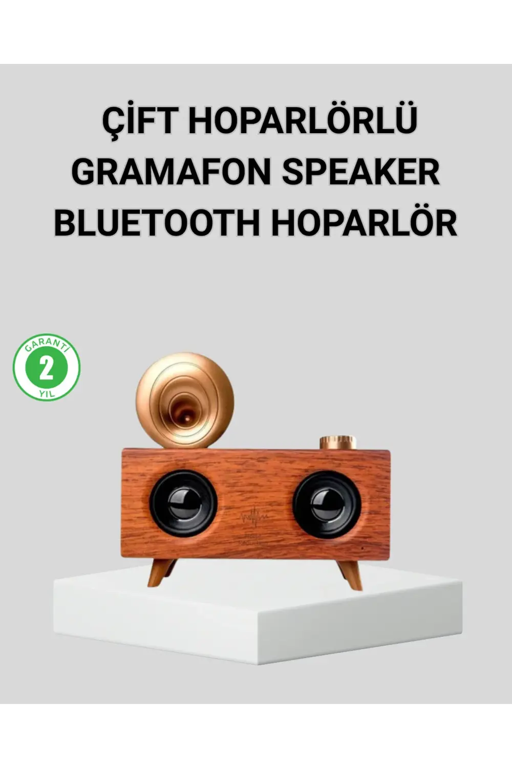 Retro Gramafon Bluetooth Hoparlör Çift Stereo Sesli FM Radyo Dest