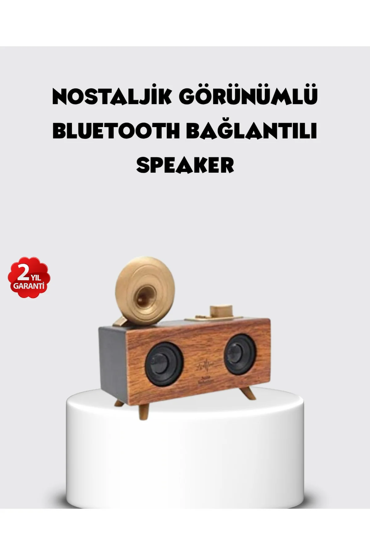 Retro Gramofon Tasarımlı Bluetooth Hoparlör – 3D Stereo Ses, 1800
