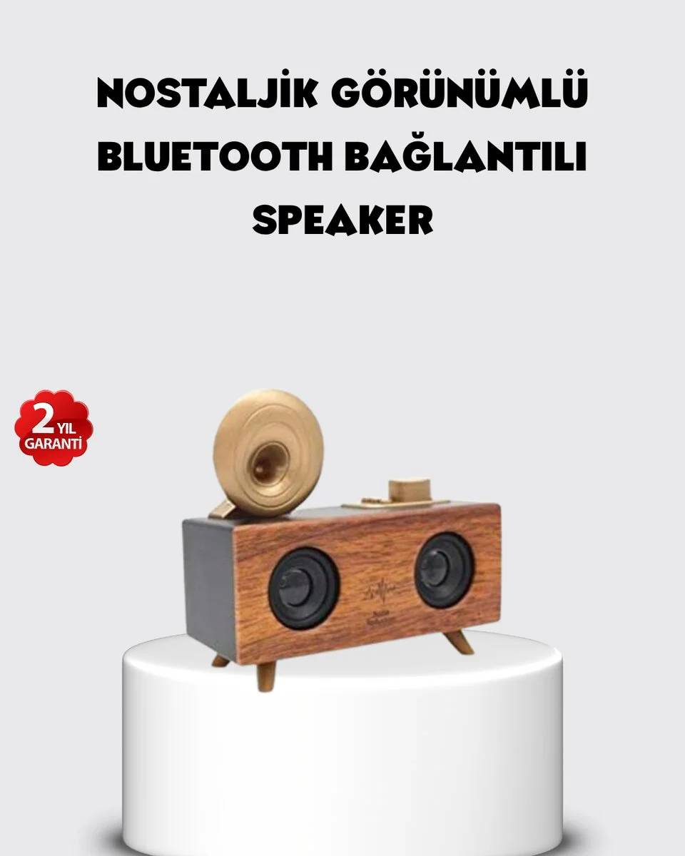 Retro Gramofon Tasarımlı Bluetooth Hoparlör - 3D Stereo Ses ve 1800 mAh Batarya
