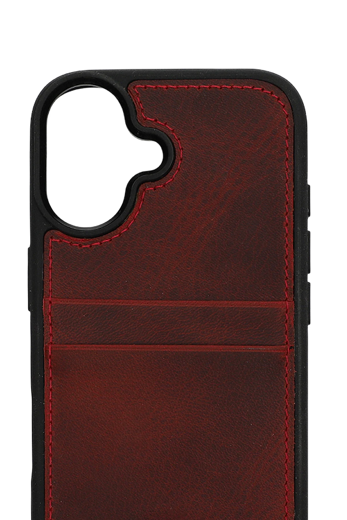 Retro Kartlıklı Premium Deri Kılıf iPhone 17 Rustik Bordo