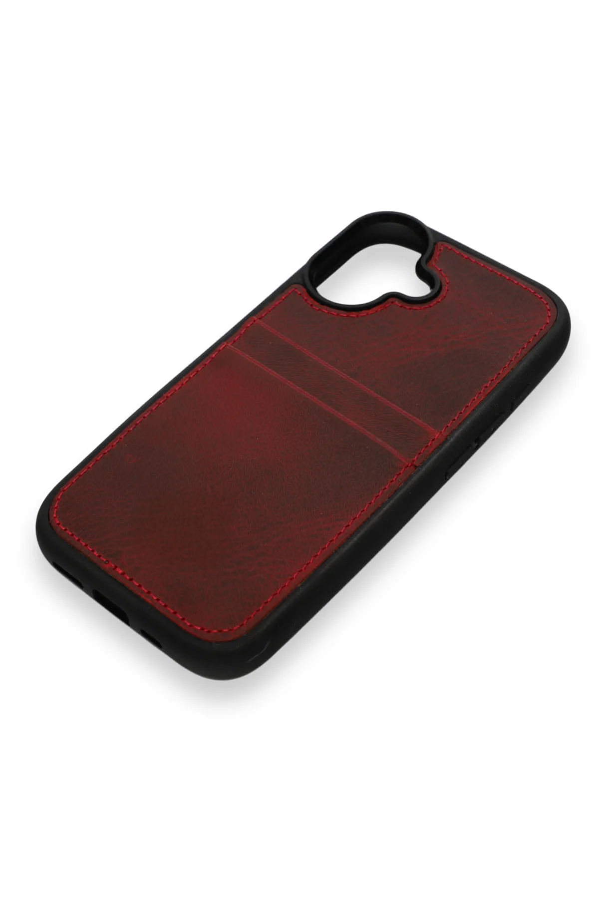Retro Kartlıklı Premium Deri Kılıf iPhone 17 Rustik Bordo