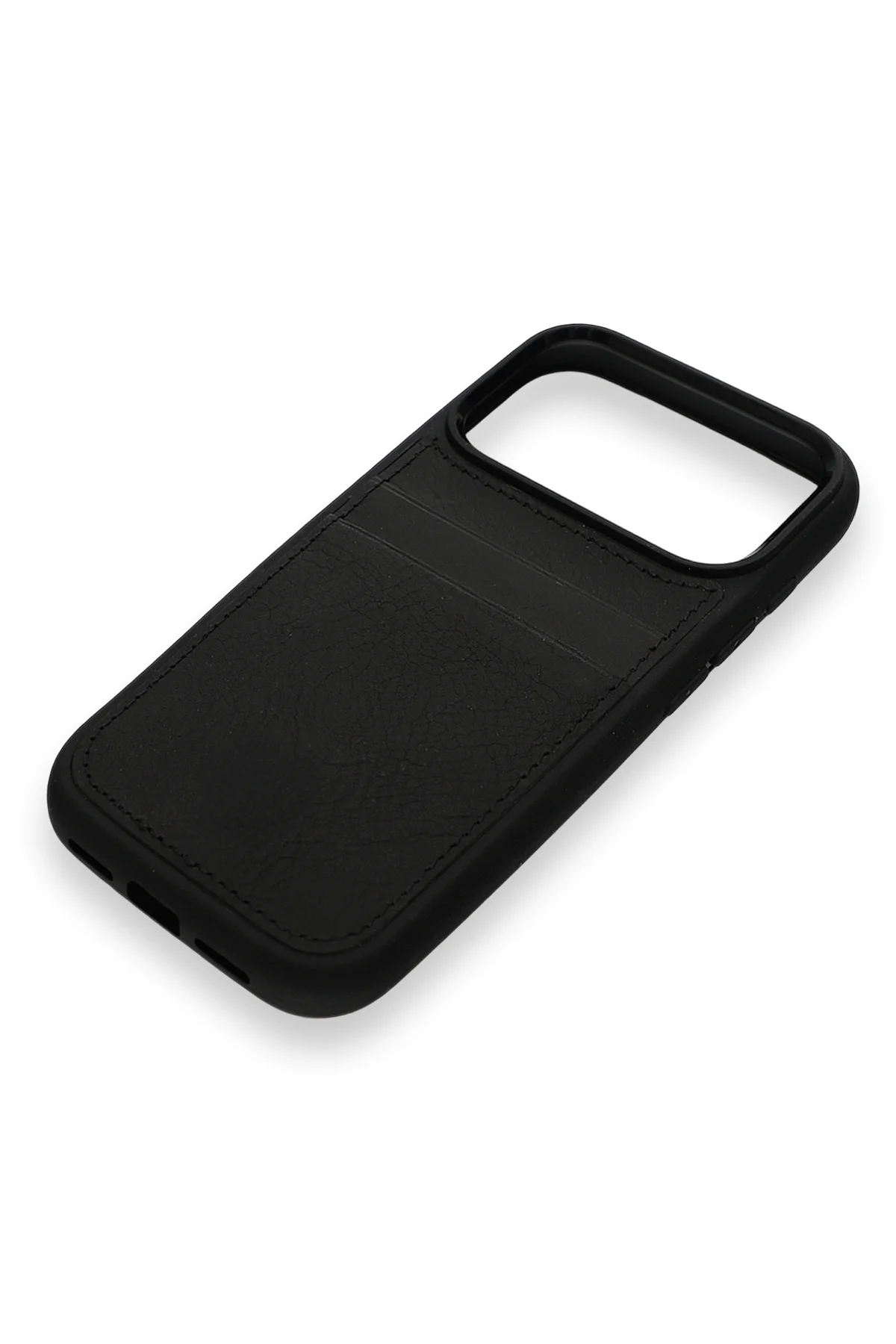 Retro Kartlıklı Premium Deri Kılıf iPhone 17 Pro Max Mat Siyah