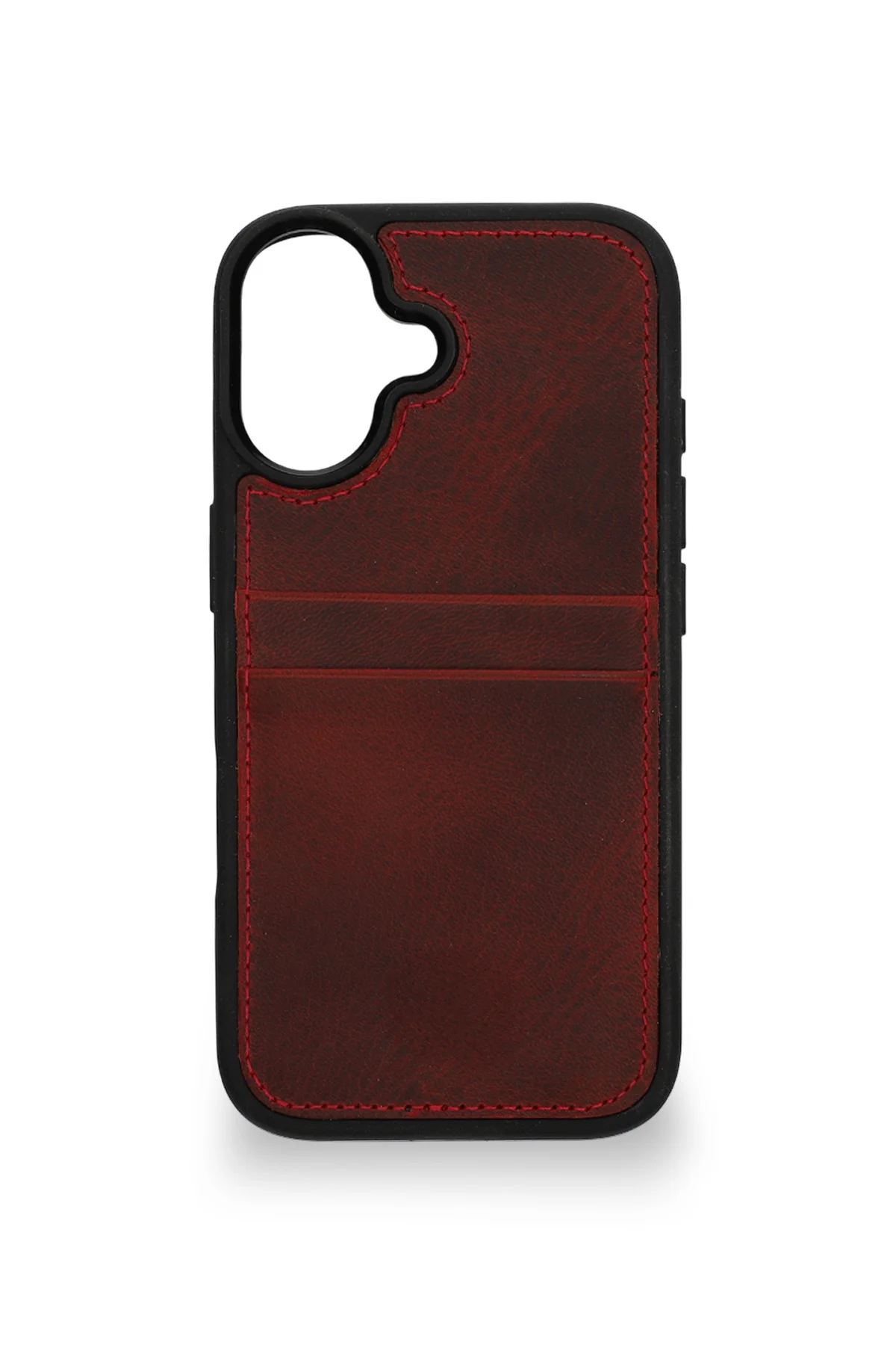 Retro Kartlıklı Premium Deri Kılıf iPhone 17 Rustik Bordo