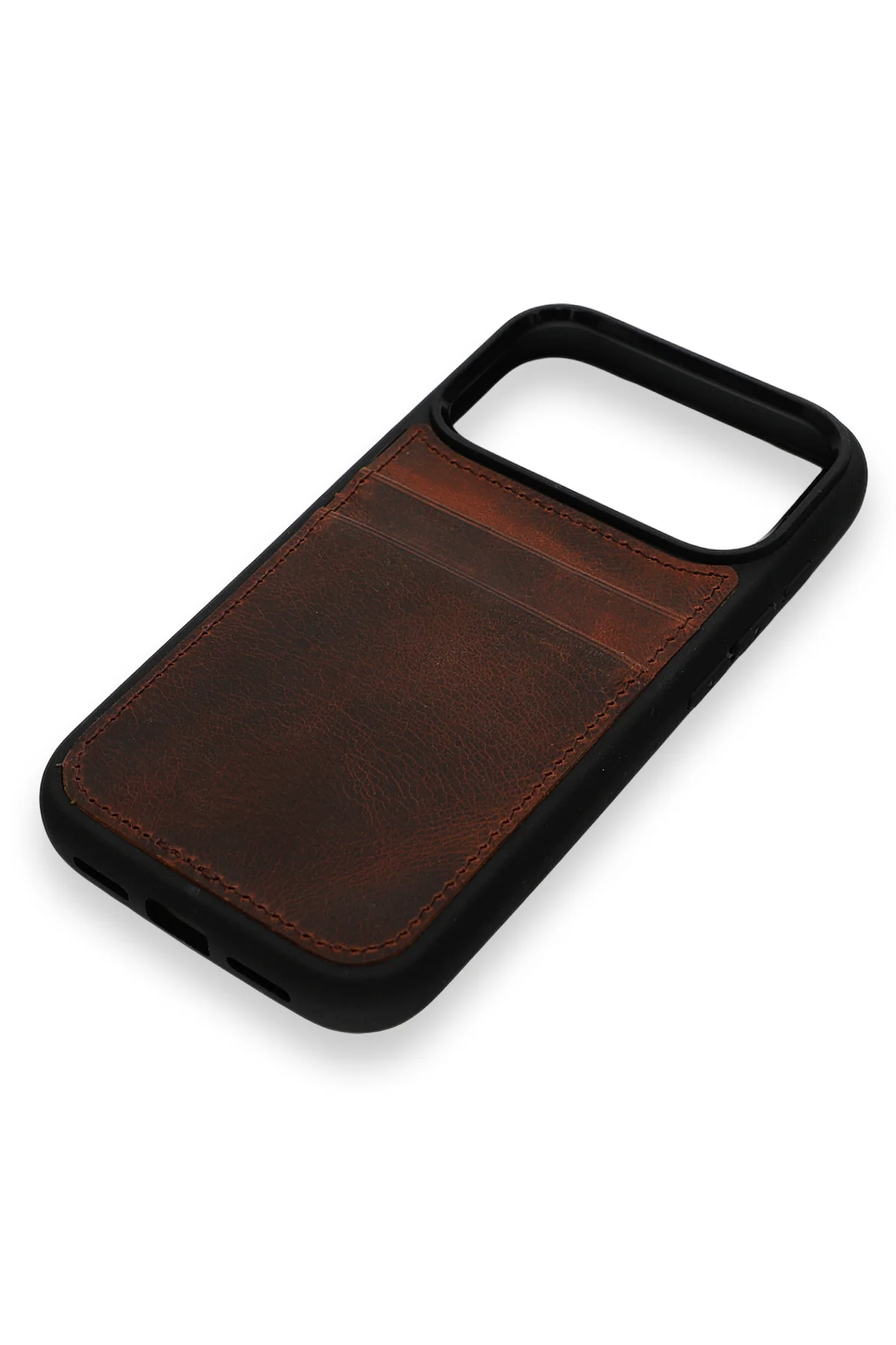 Retro Kartlıklı Premium Deri Kılıf iPhone 17 Pro Antik Kahve