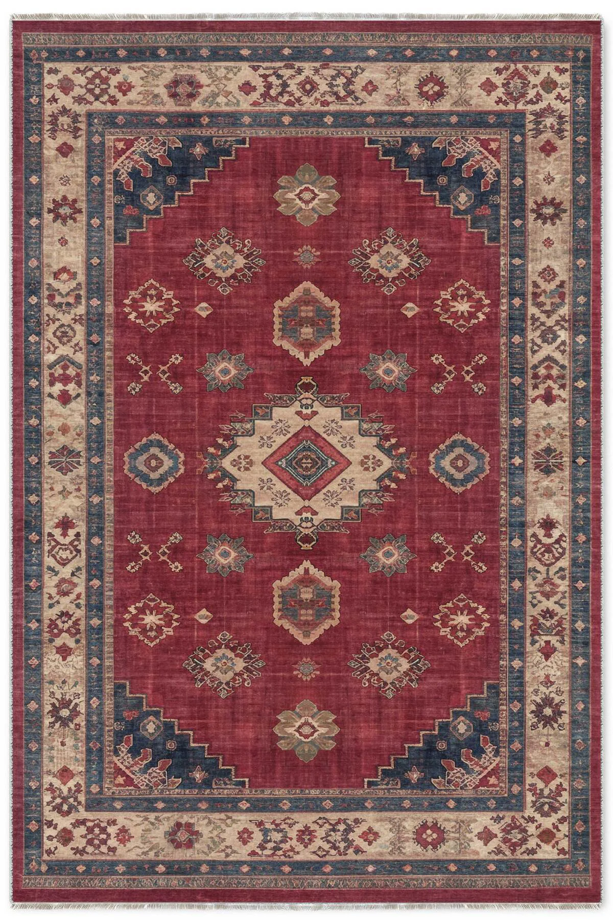 Retro Kiremit Kırmızı Şönil Halı Kilim Yolluk Kaymaz Yıkanabilir 