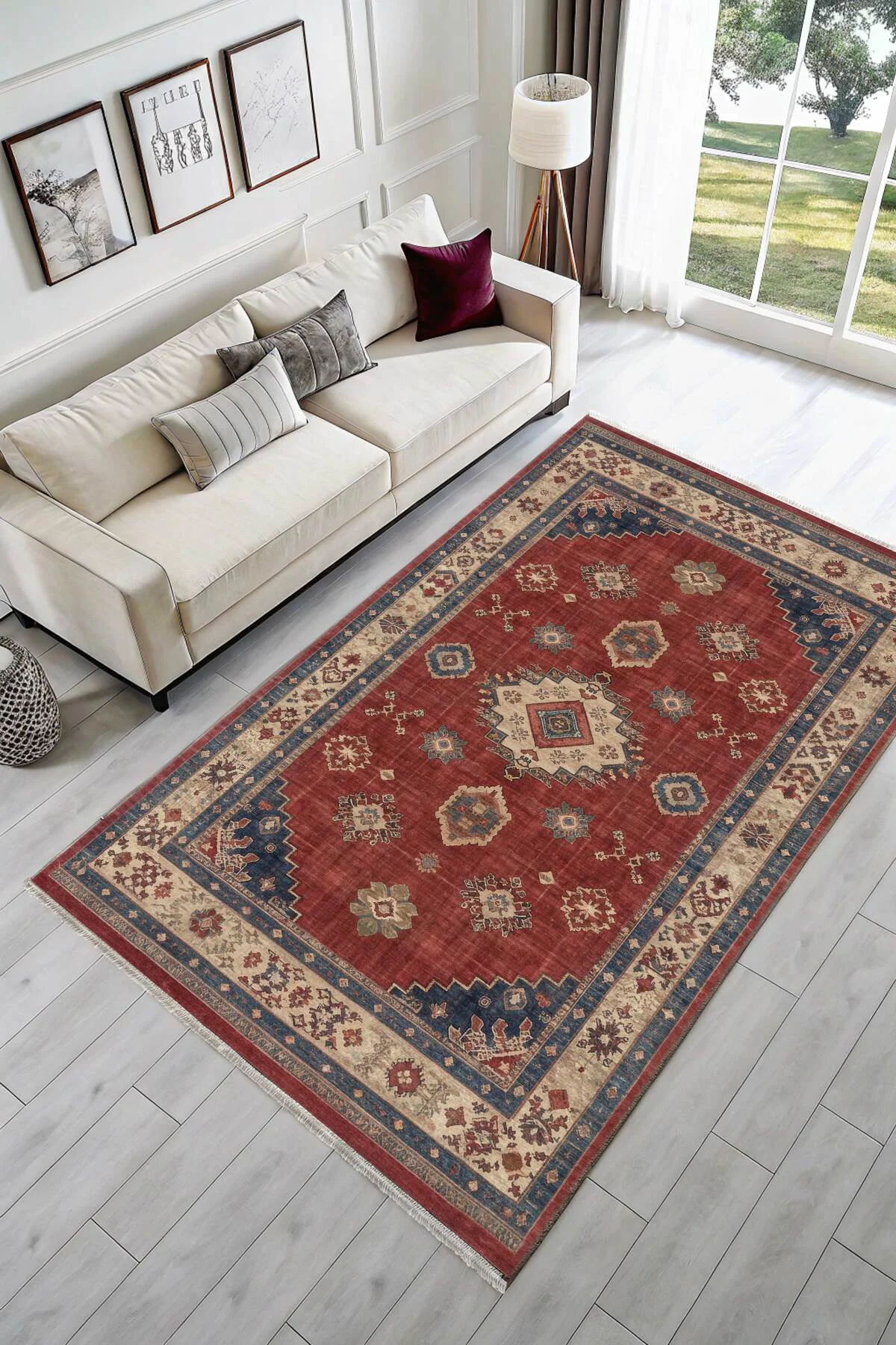 Retro Kiremit Kırmızı Şönil Halı Kilim Yolluk Kaymaz Yıkanabilir 