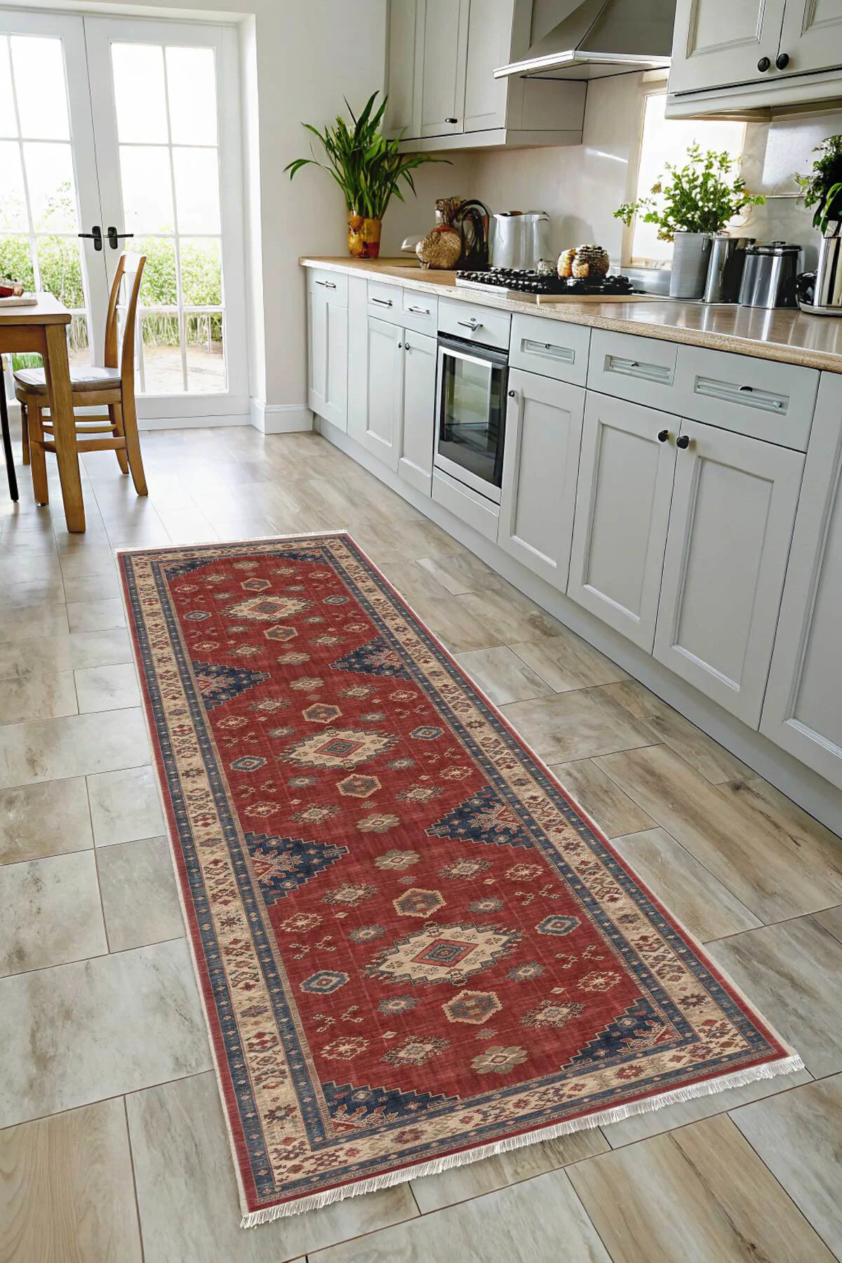 Retro Kiremit Kırmızı Şönil Halı Kilim Yolluk Kaymaz Yıkanabilir 