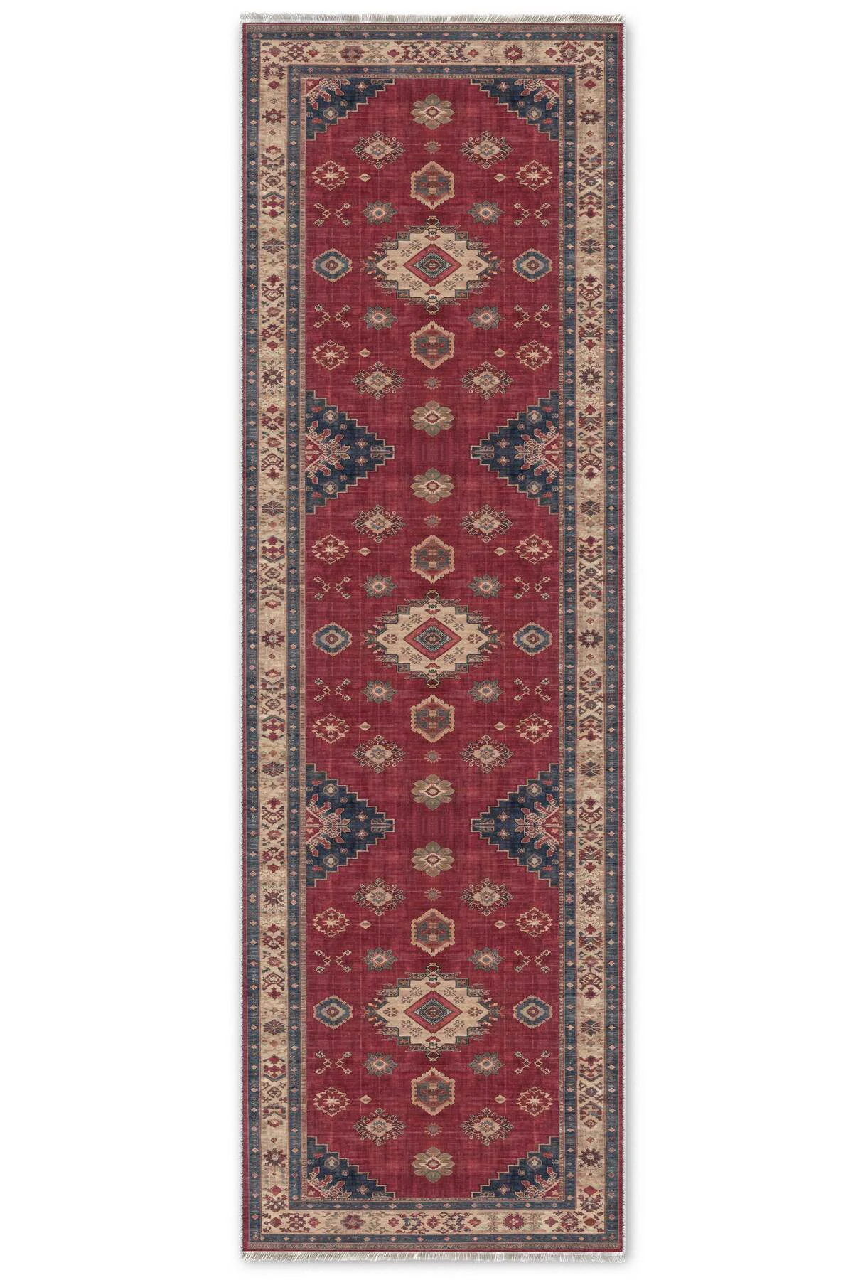 Retro Kiremit Kırmızı Şönil Halı Kilim Yolluk Kaymaz Yıkanabilir 
