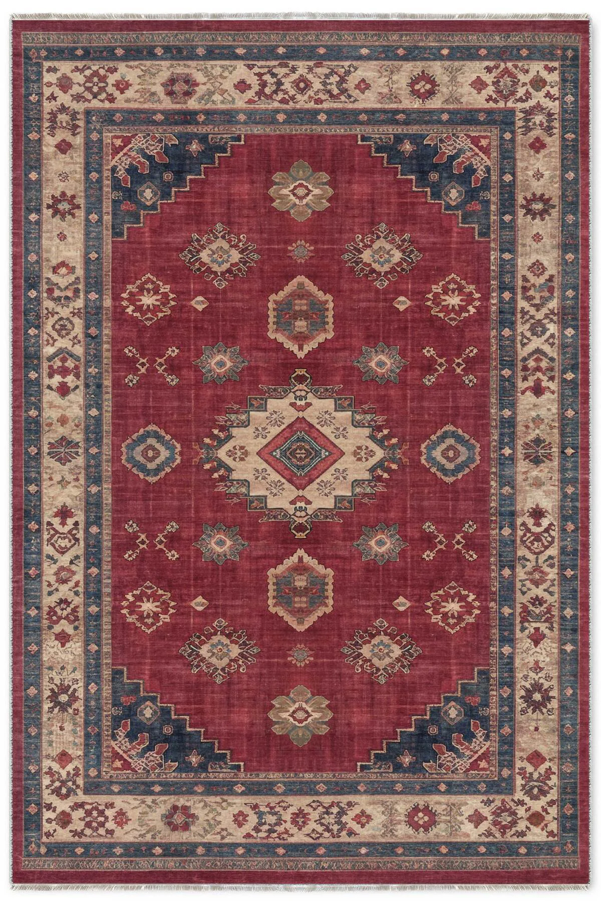 Retro Kiremit Kırmızı Şönil Halı Kilim Yolluk Kaymaz Yıkanabilir 