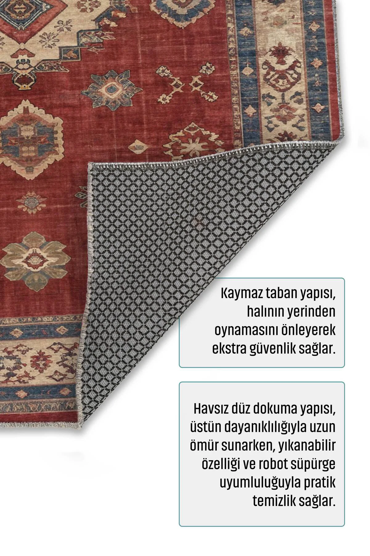 Retro Kiremit Kırmızı Şönil Halı Kilim Yolluk Kaymaz Yıkanabilir 