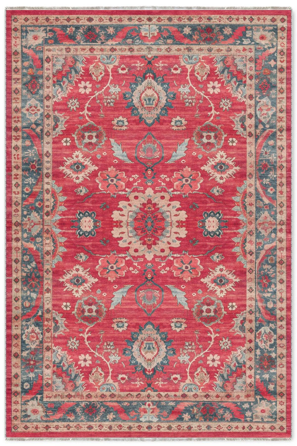 Retro Kırmızı Pembe Şönil Halı Kilim Yolluk Kaymaz Yıkanabilir Mutfak Salon Koridor