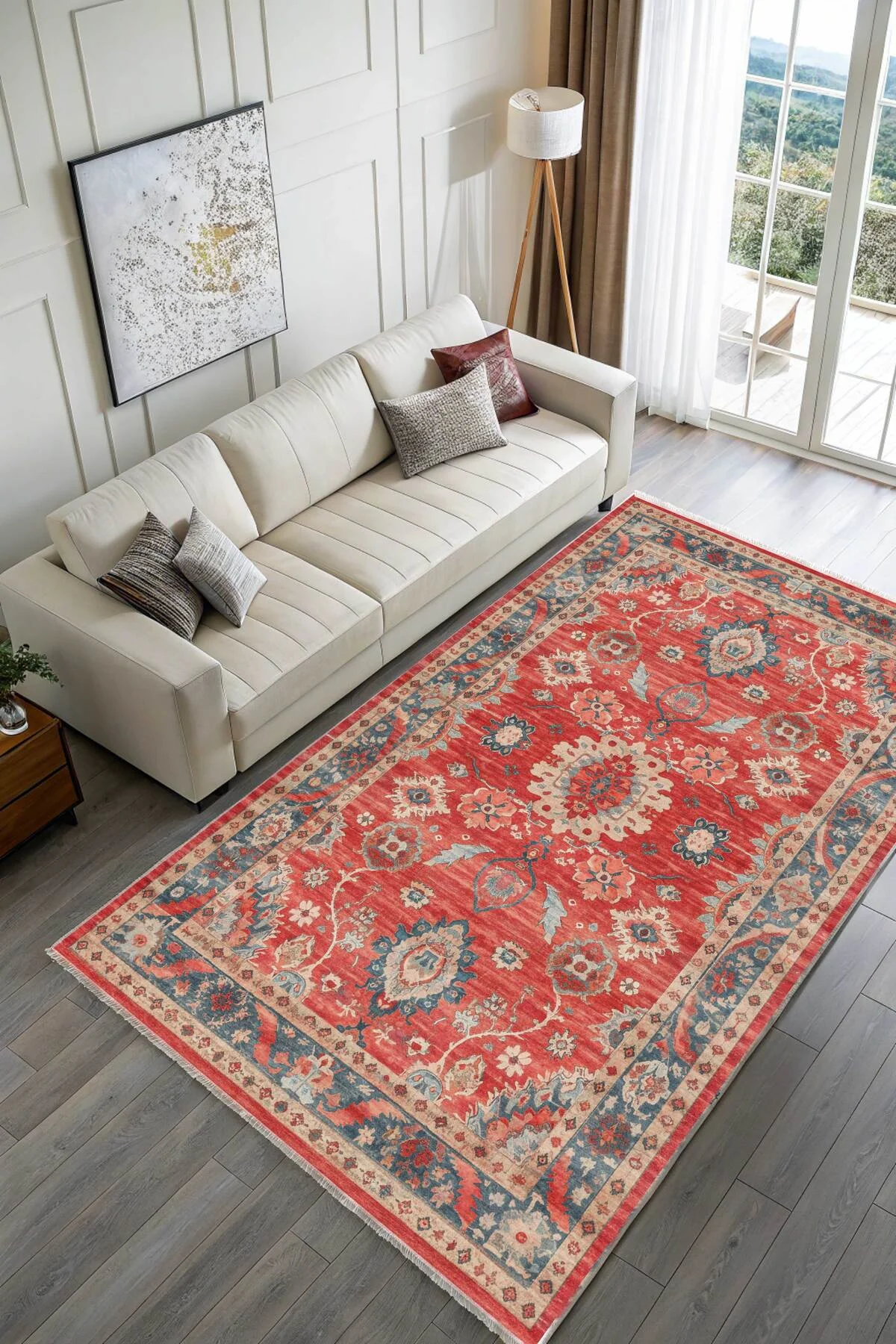 Retro Kırmızı Pembe Şönil Halı Kilim Yolluk Kaymaz Yıkanabilir Mutfak Salon Koridor