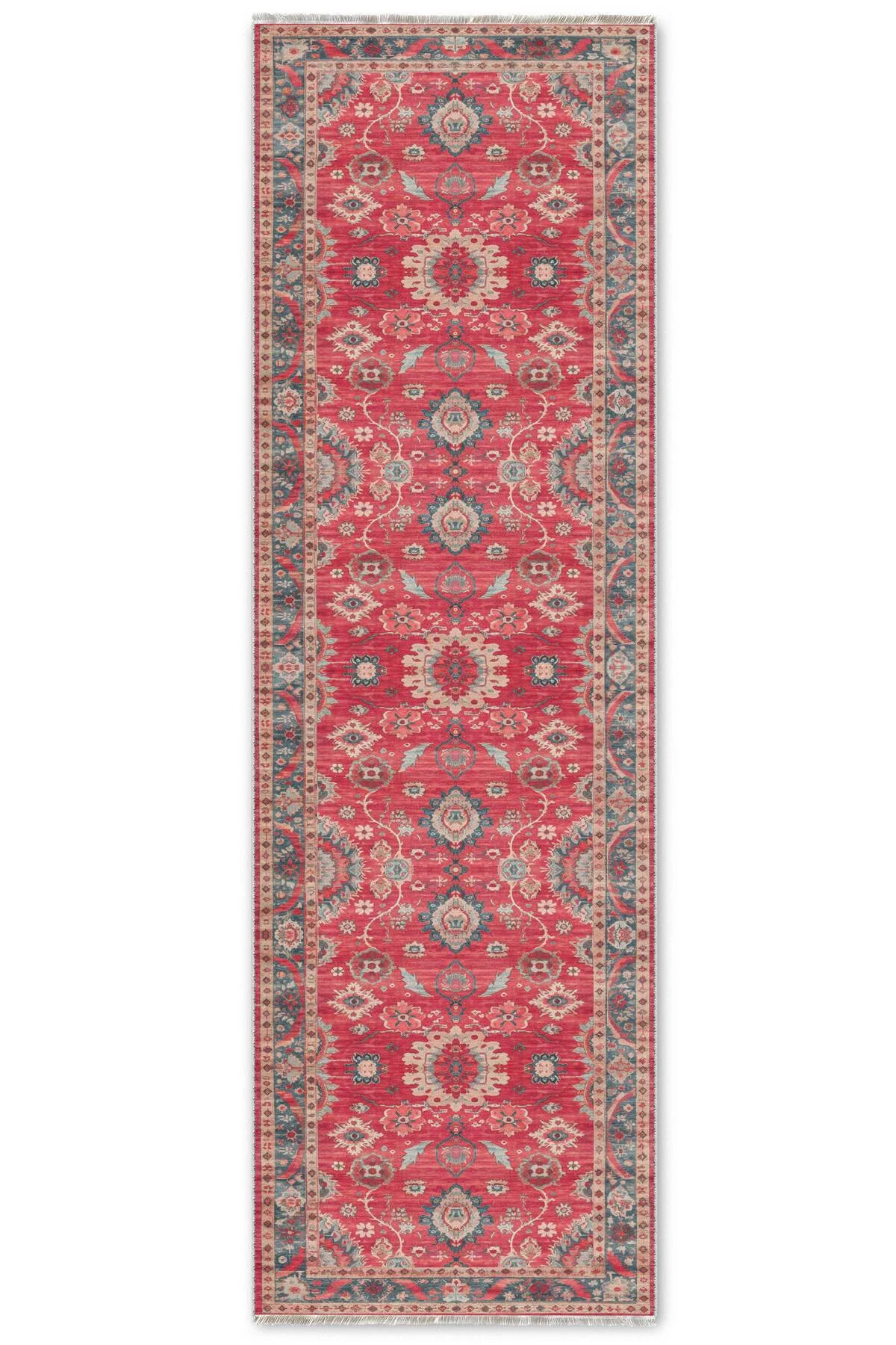 Retro Kırmızı Pembe Şönil Halı Kilim Yolluk Kaymaz Yıkanabilir Mutfak Salon Koridor