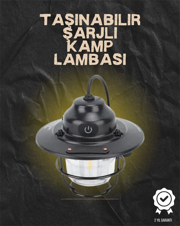 Retro LED Fener - Kamp ve Bahçe İçin Sıcak Işık, Uzun Ömürlü Batarya ve Şarj Özelliği