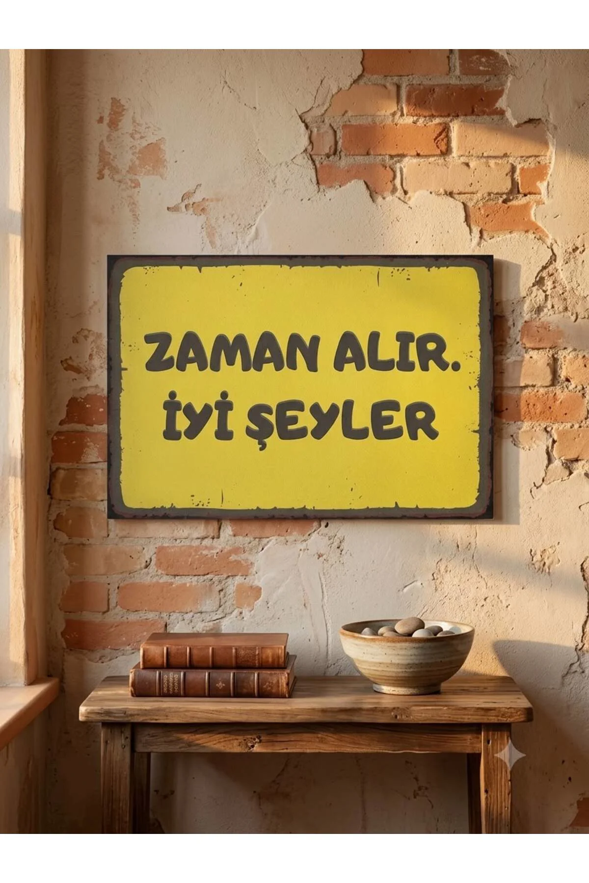 Retro Mdf Yazılı Duvar Panosu 28*18cm (Zaman Alır İyi Şeyler )