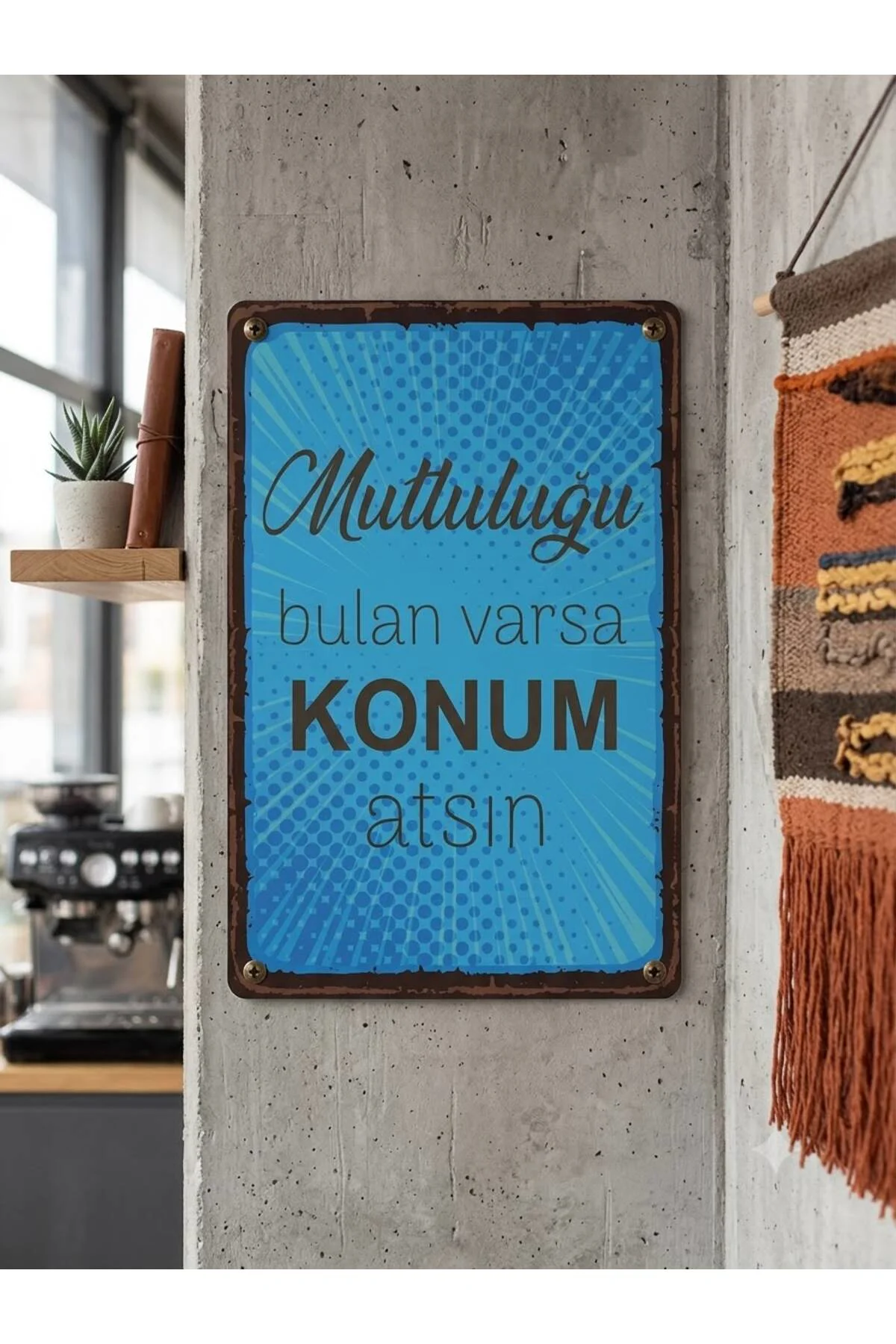 Retro Mdf Yazılı Duvar Panosu 28*18cm (Mutluluğu Bulan Varsa Konum Atsın)