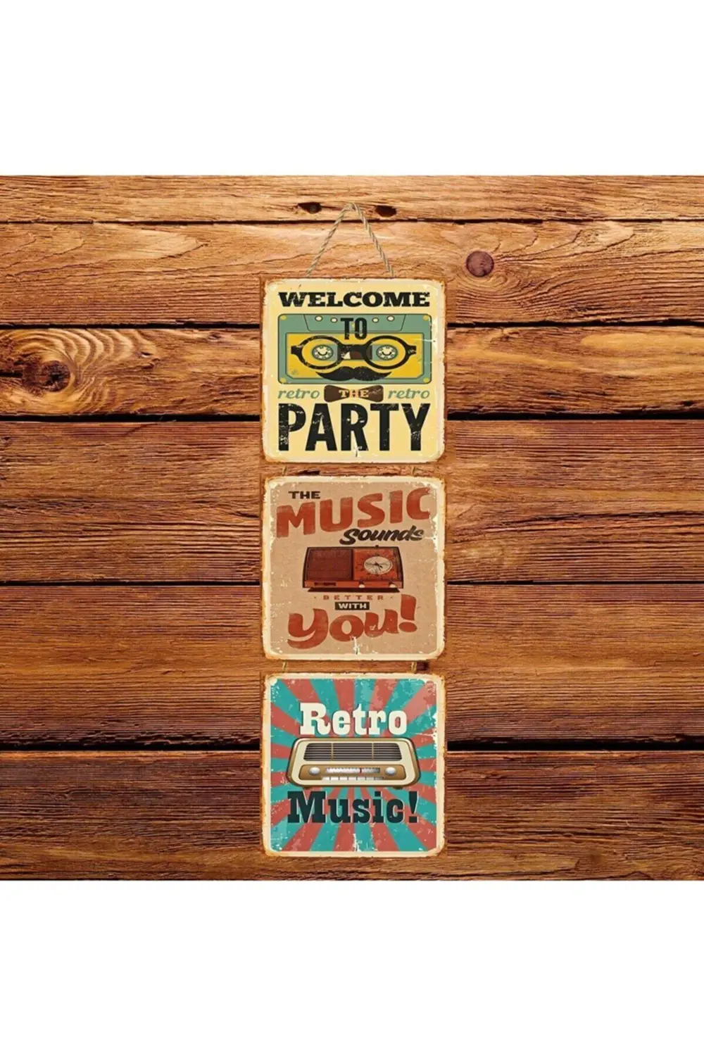 Retro Music Üçlü Retro Ahşap Poster