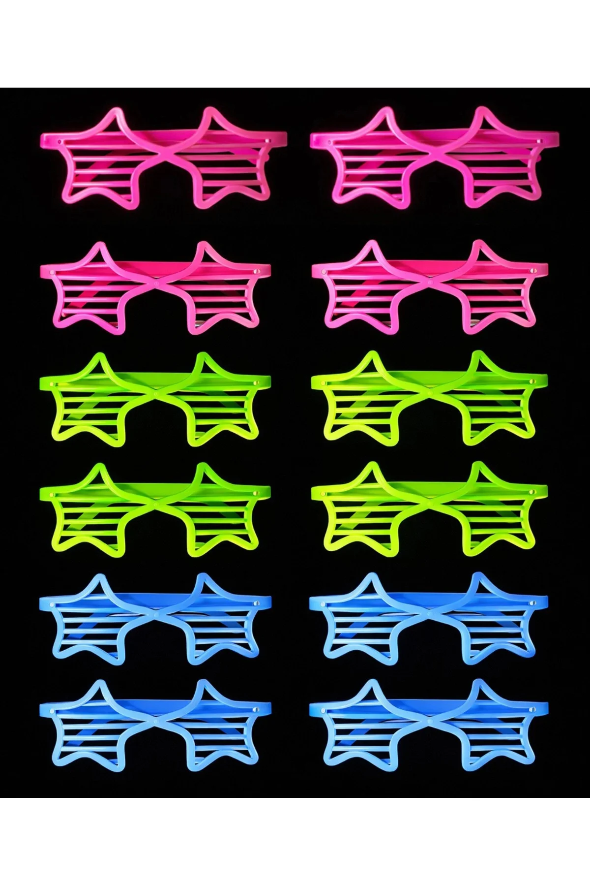 Retro Neon Fosforlu Yıldız Panjur Gözlük 12 Adet – 80’ler 90’lar Retro Neon Fosforlu Yıldız Panjur Gözlük 12 Adet – 80’ler 90’lar