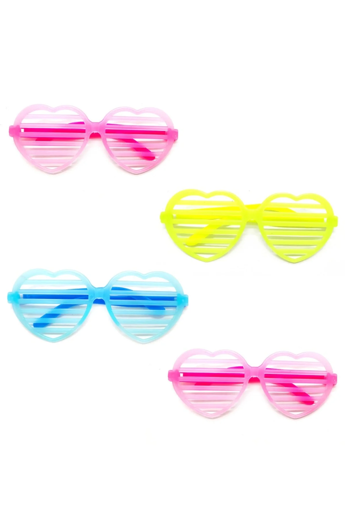 Retro Neon Fosforlu Kalp Panjur Gözlük - 12 Adet