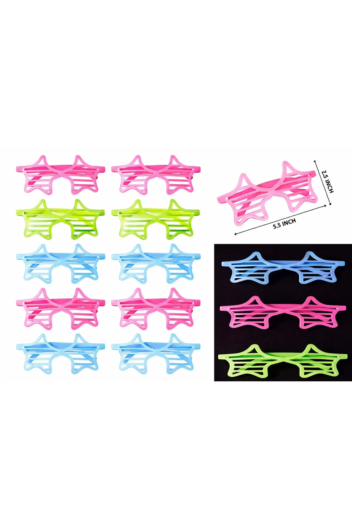 Retro Neon Fosforlu Yıldız Panjur Gözlük - 12 Adet