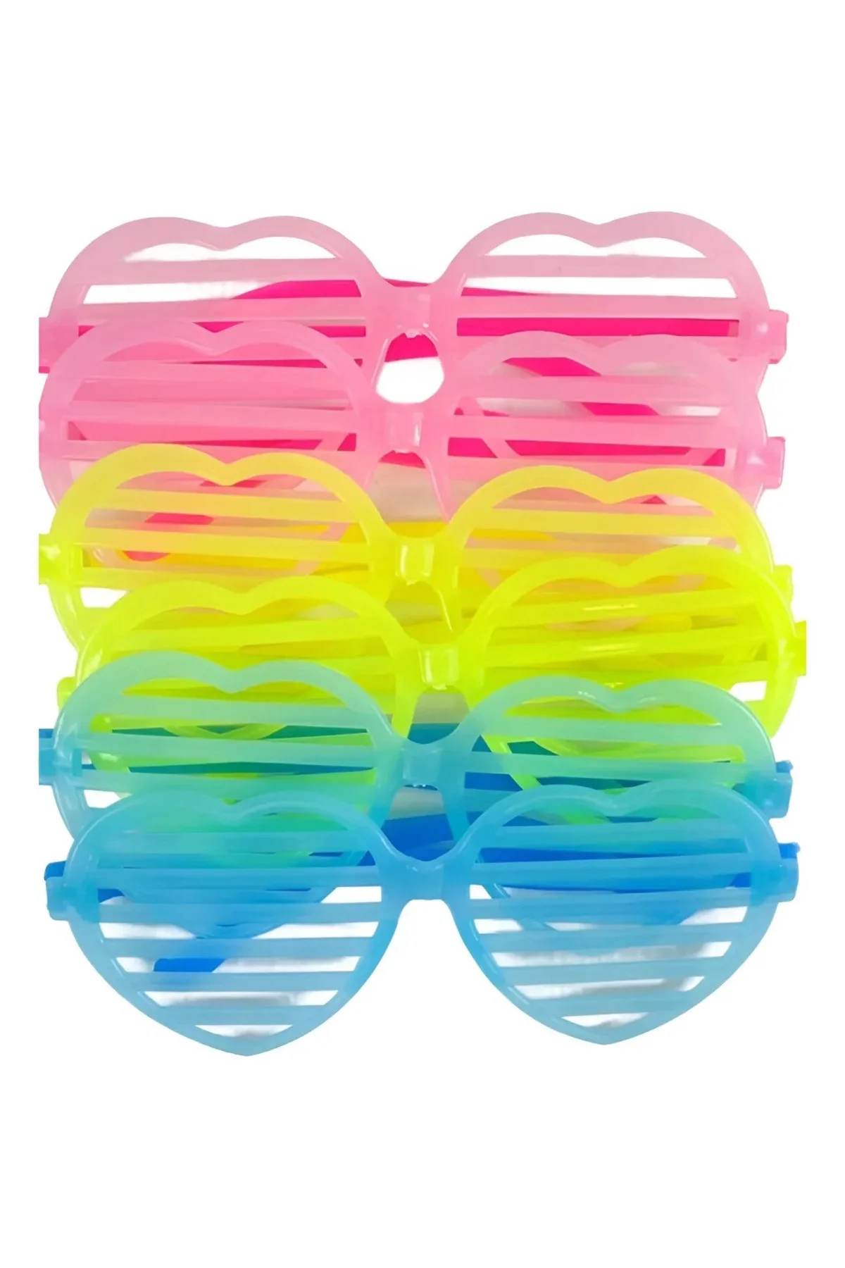 Retro Neon Fosforlu Kalp Panjur Gözlük - 12 Adet