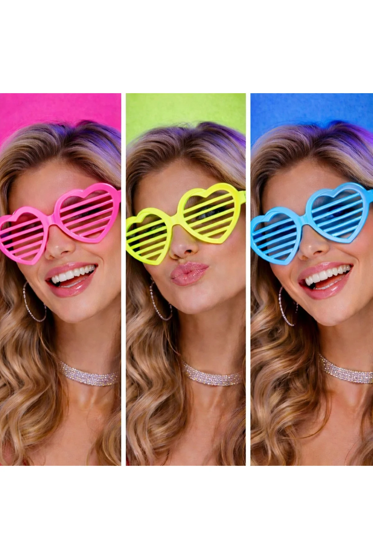 Retro Neon Fosforlu Kalp Panjur Gözlük - 12 Adet