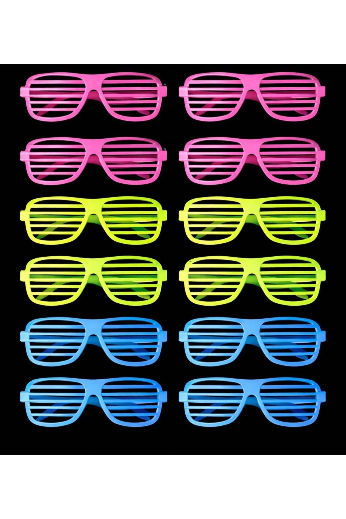 Retro Neon Fosforlu Panjur Gözlük 12 Adet – 80’ler 90’lar Parti S
