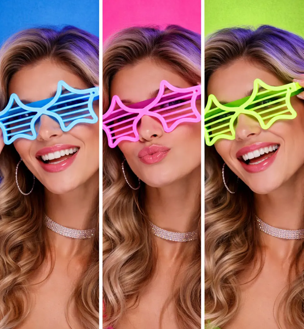 Retro Neon Fosforlu Yıldız Panjur Gözlük - 12 Adet