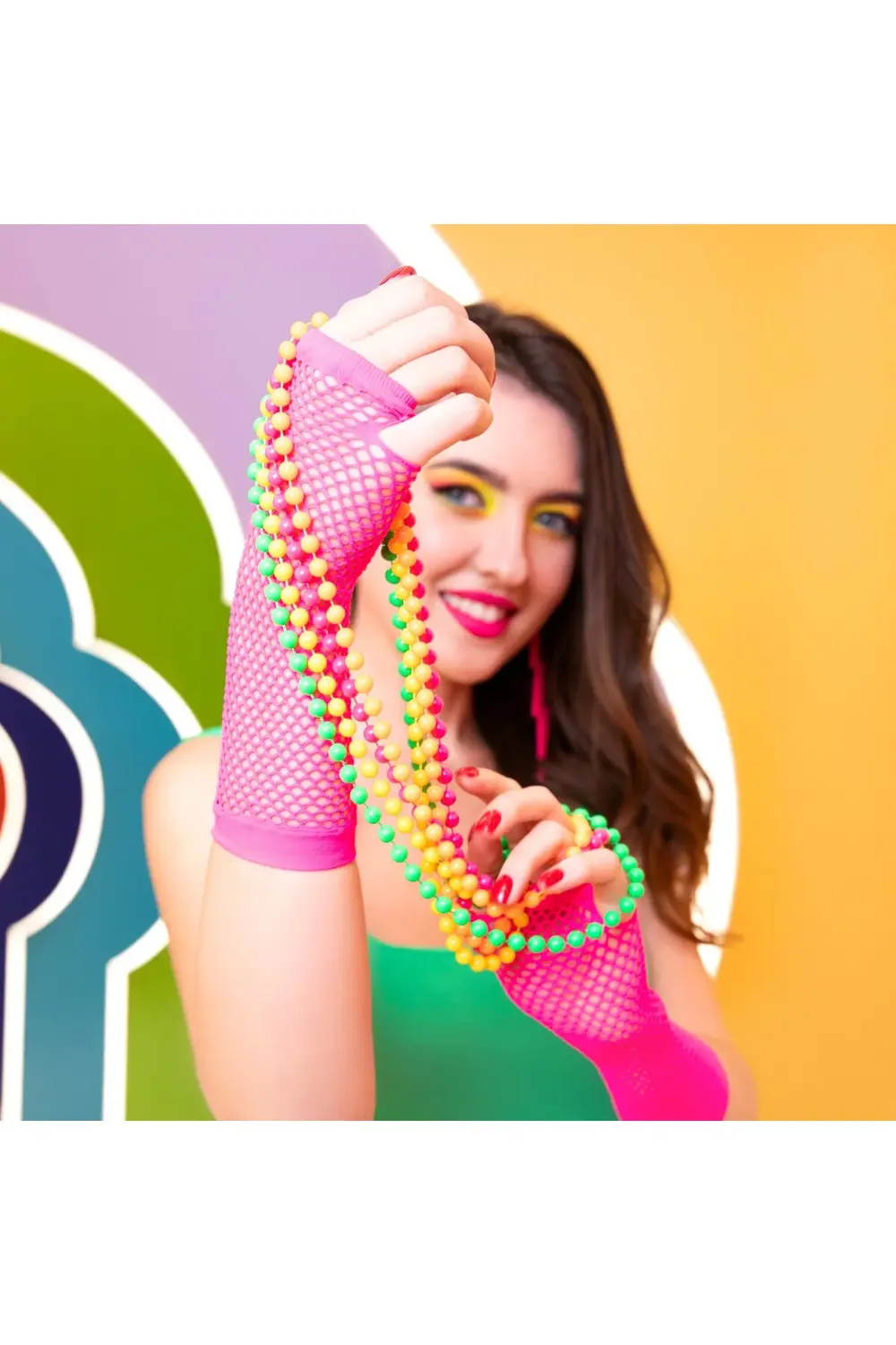 Retro Neon Fuşya File Parmaksız Eldiven 26 Cm