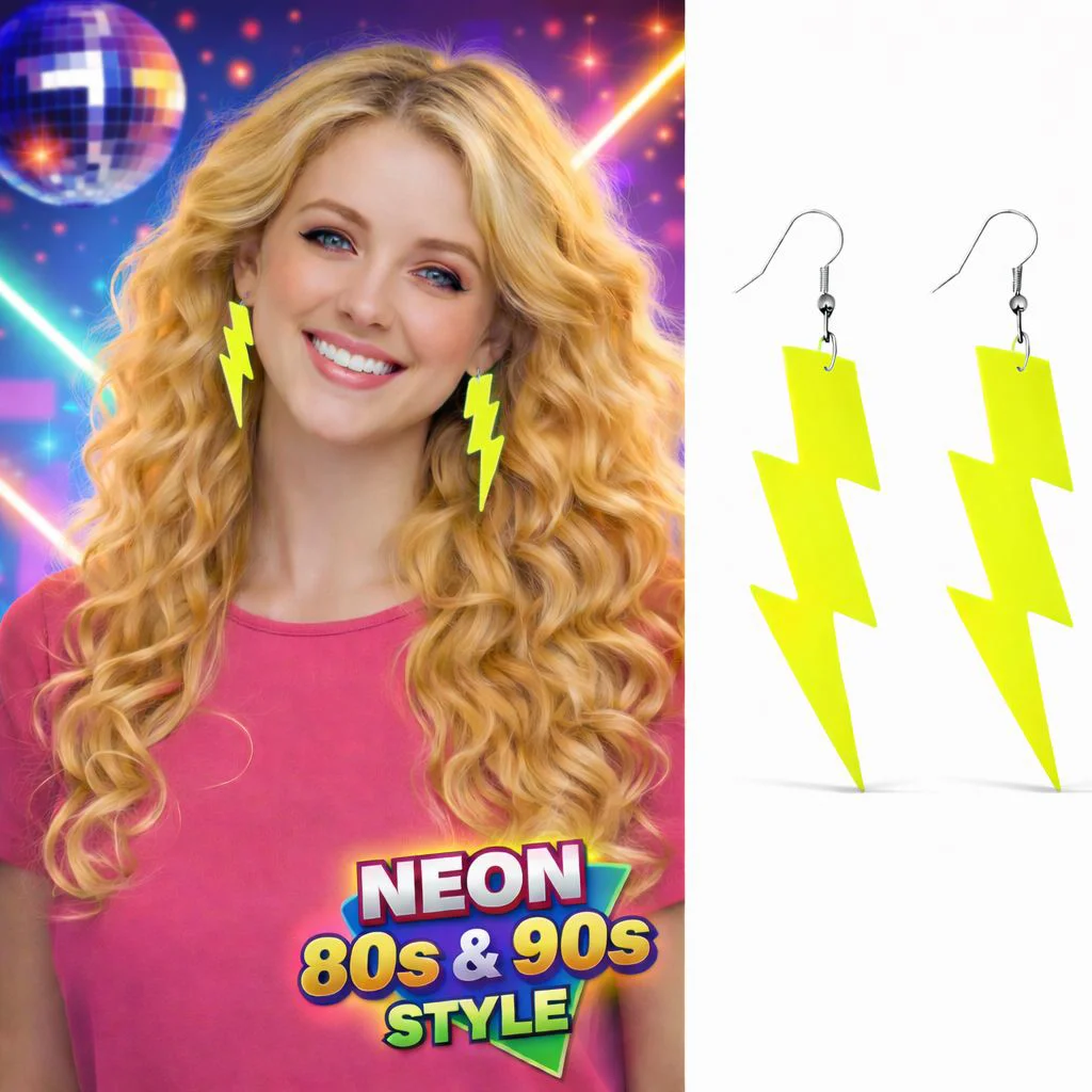 Retro Neon Sarı Şimşek Küpe – 80'ler 90'lar Şimşek Küpe