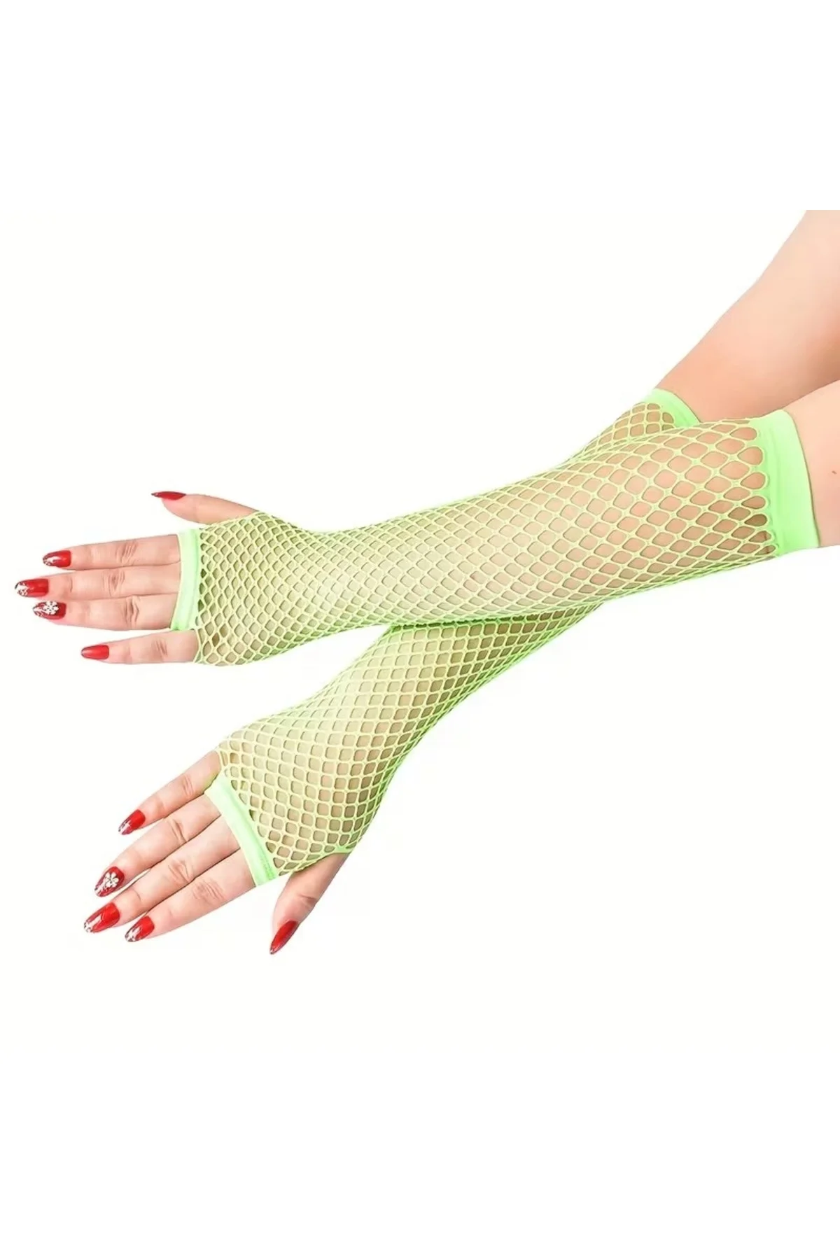 Retro Neon Yeşil File Parmaksız Eldiven 26 Cm