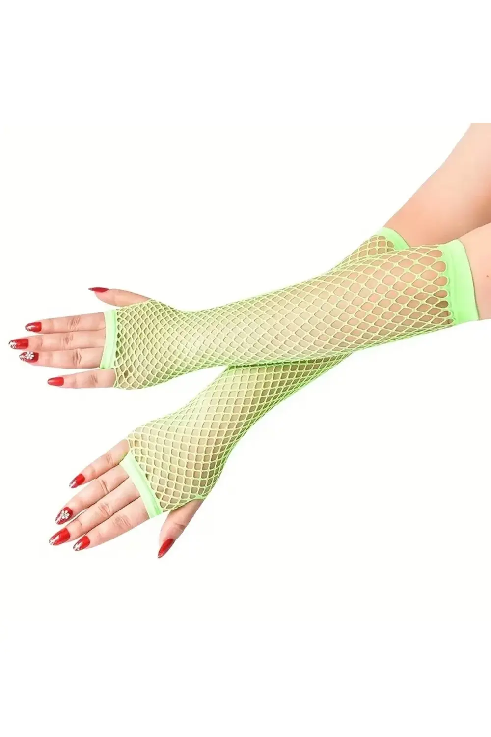 Retro Neon Yeşil File Parmaksız Eldiven 26 Cm