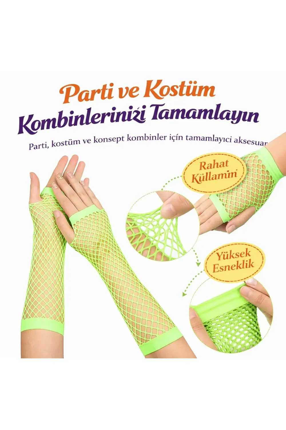 Retro Neon Yeşil File Parmaksız Eldiven 26 Cm