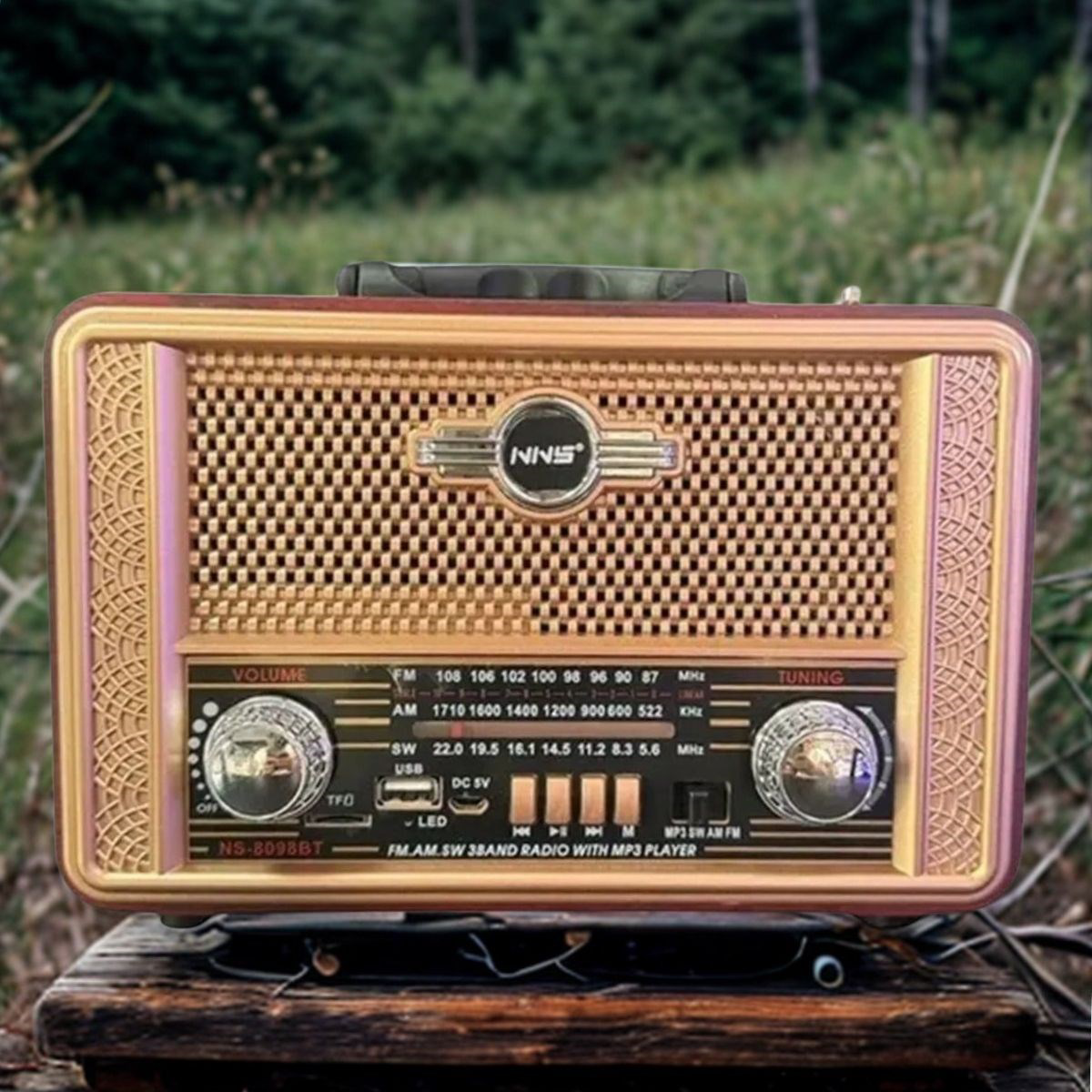 Retro, Nostaljik, Ahşap Tasarım Bluetooth Hoparlörlü, Şarjlı, Taş