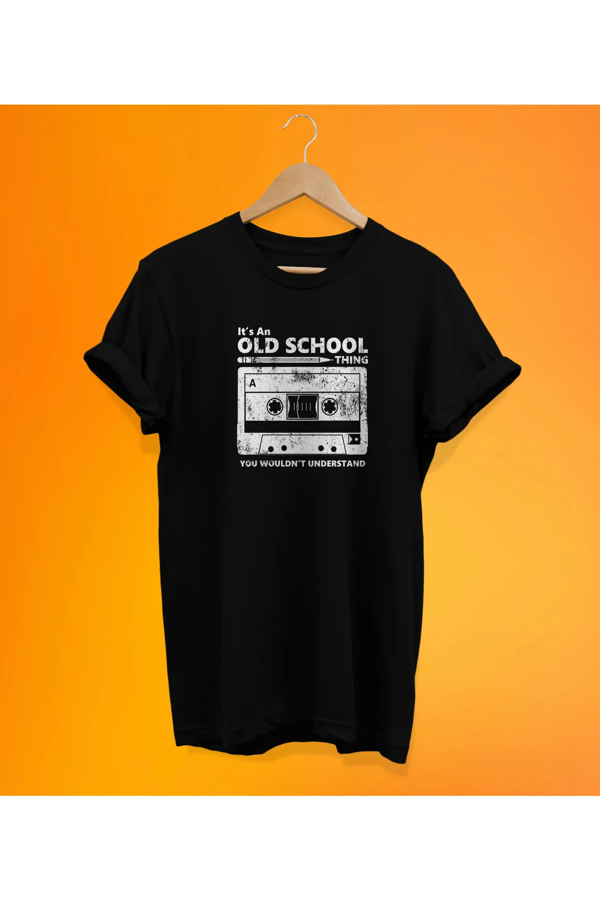 Retro Old School Baskılı Siyah, %100 Pamuk Basic (Normal Beden) T