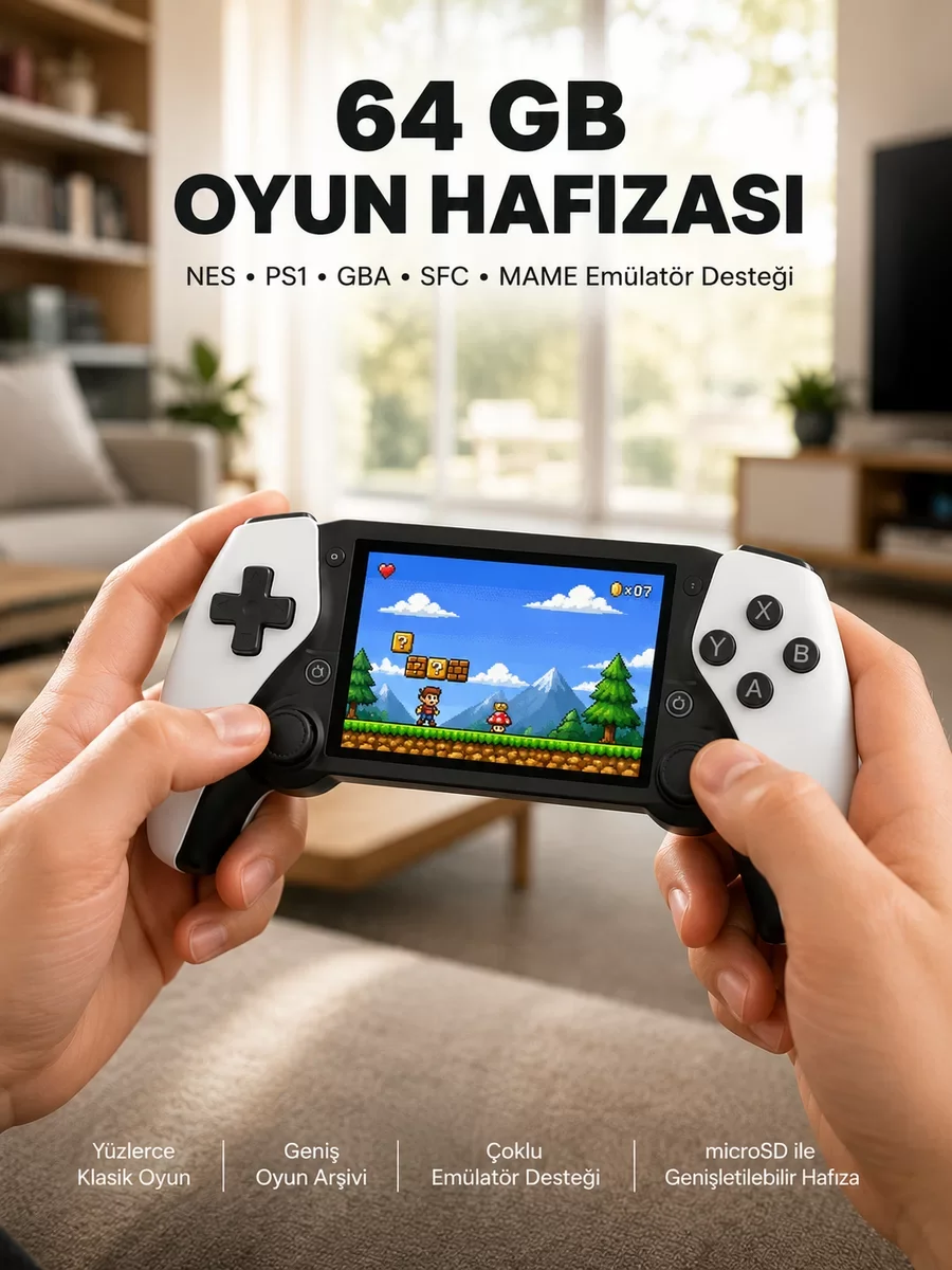 Retro Oyun Konsolu: 4.3 Ekran, 64GB Hafıza ve 3D Efektli Yeni Nesil