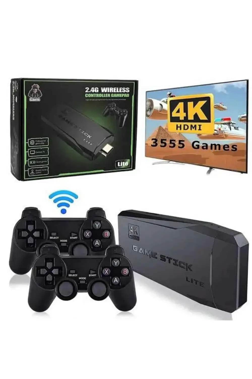 Retro Oyunlar 4k Game Stick 2.4g Kablosuz Çift Kol 3500 Oyun Atar