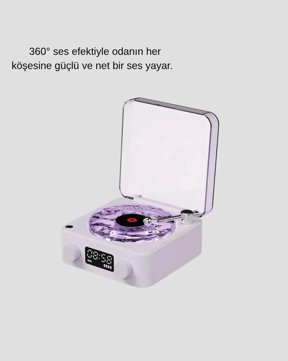 Retro Pikap Hoparlör 360 Derece Ses Projektörlü Gece Lambası Bluetooth Çok Fonksiyonlu