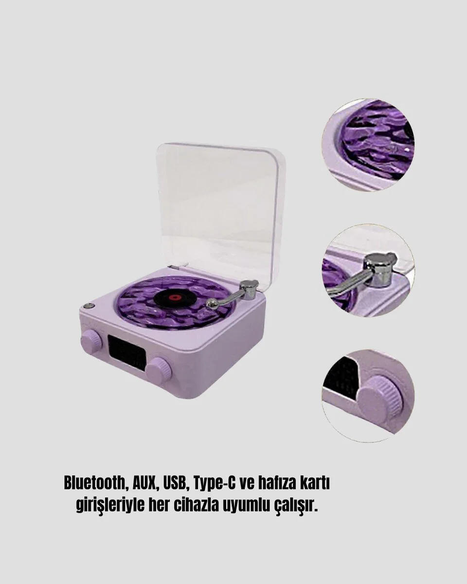 Retro Pikap Hoparlör 360 Derece Ses Projektörlü Gece Lambası Bluetooth Çok Fonksiyonlu