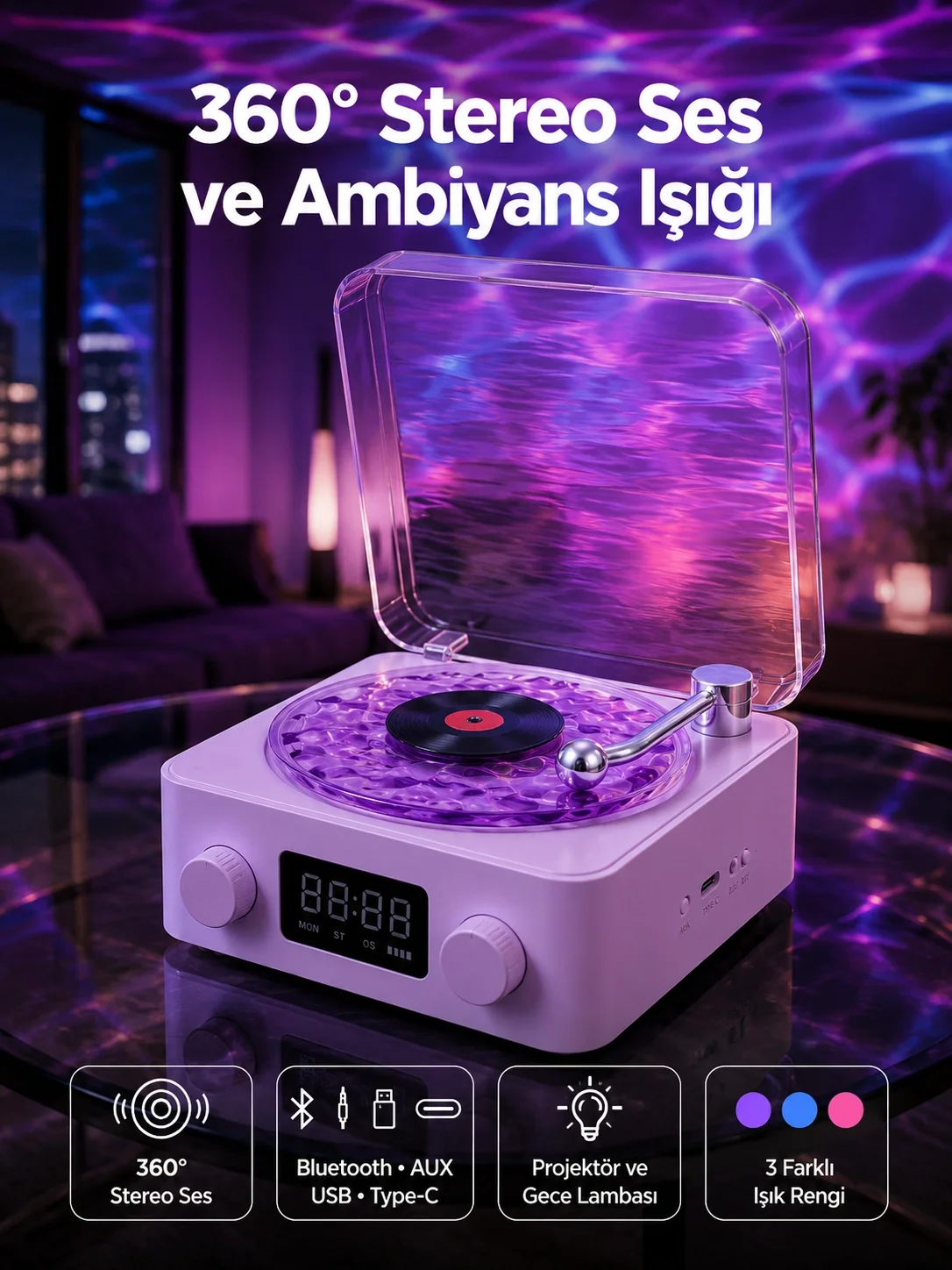 Retro Pikap Tasarımlı Bluetooth Hoparlör – Projektörlü Şarjlı Lamba