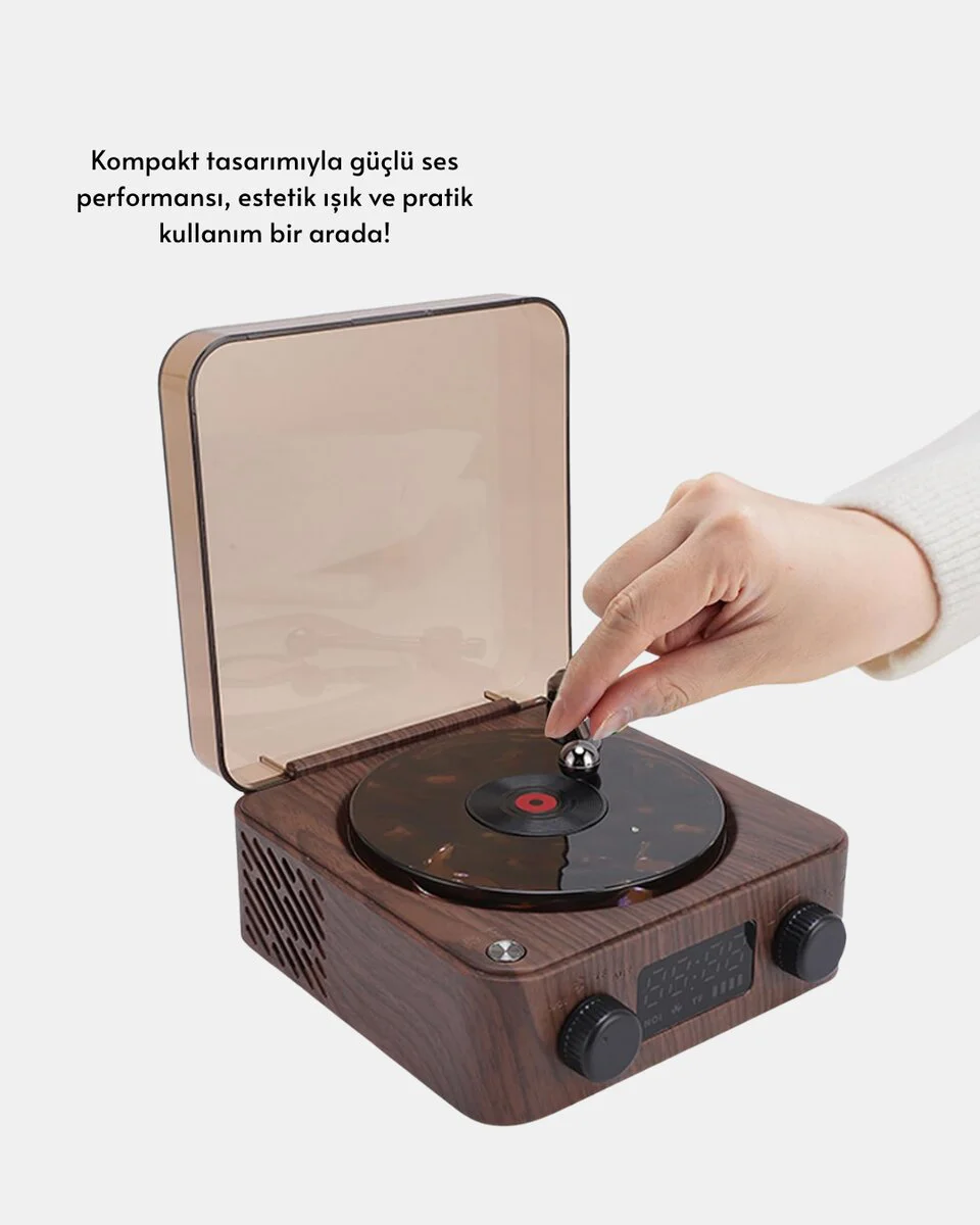 Retro Saatli Hoparlör ve Gece Işıklı - Vintage Tasarım Bluetooth Cihazı