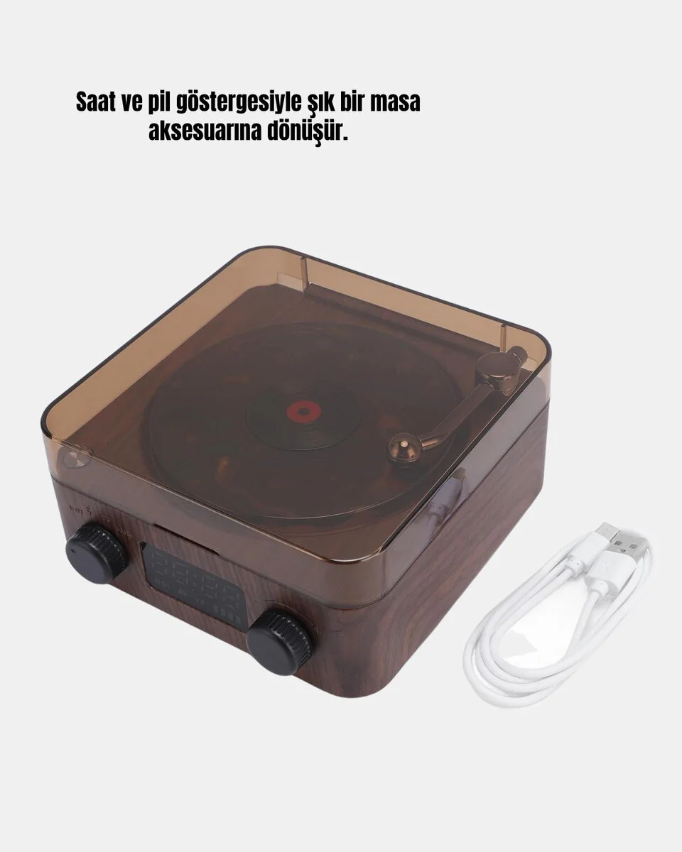 Retro Saatli Hoparlör ve Gece Işıklı - Vintage Tasarım Bluetooth Cihazı