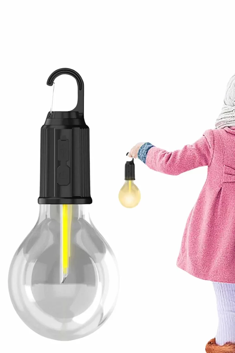 Retro Şarjlı Ampul Tasarımlı Askılı Kamp Lambası - Sıcak Işık ve Pratik Şarj