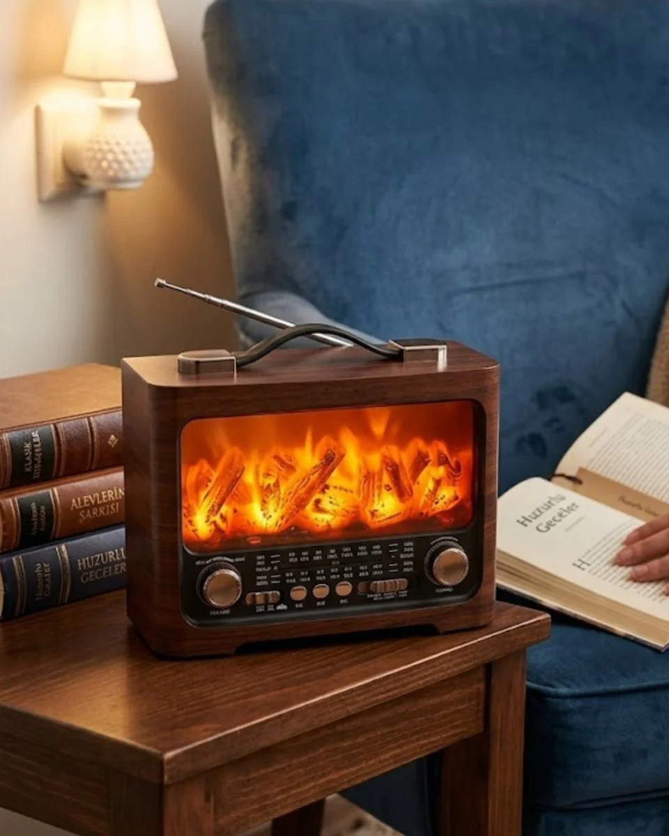 Retro Şömine Tasarımlı Bluetooth Hoparlör FM Radyo USB TF Kart Müzik Çalar - Sıcak Atmosfer ve Ev Dekorasyonu
