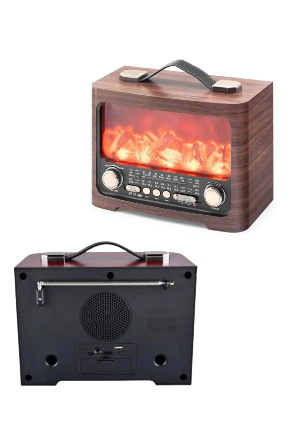 Retro Şömine Tasarımlı Bluetooth Hoparlör FM Radyo USB TF Kart Mü