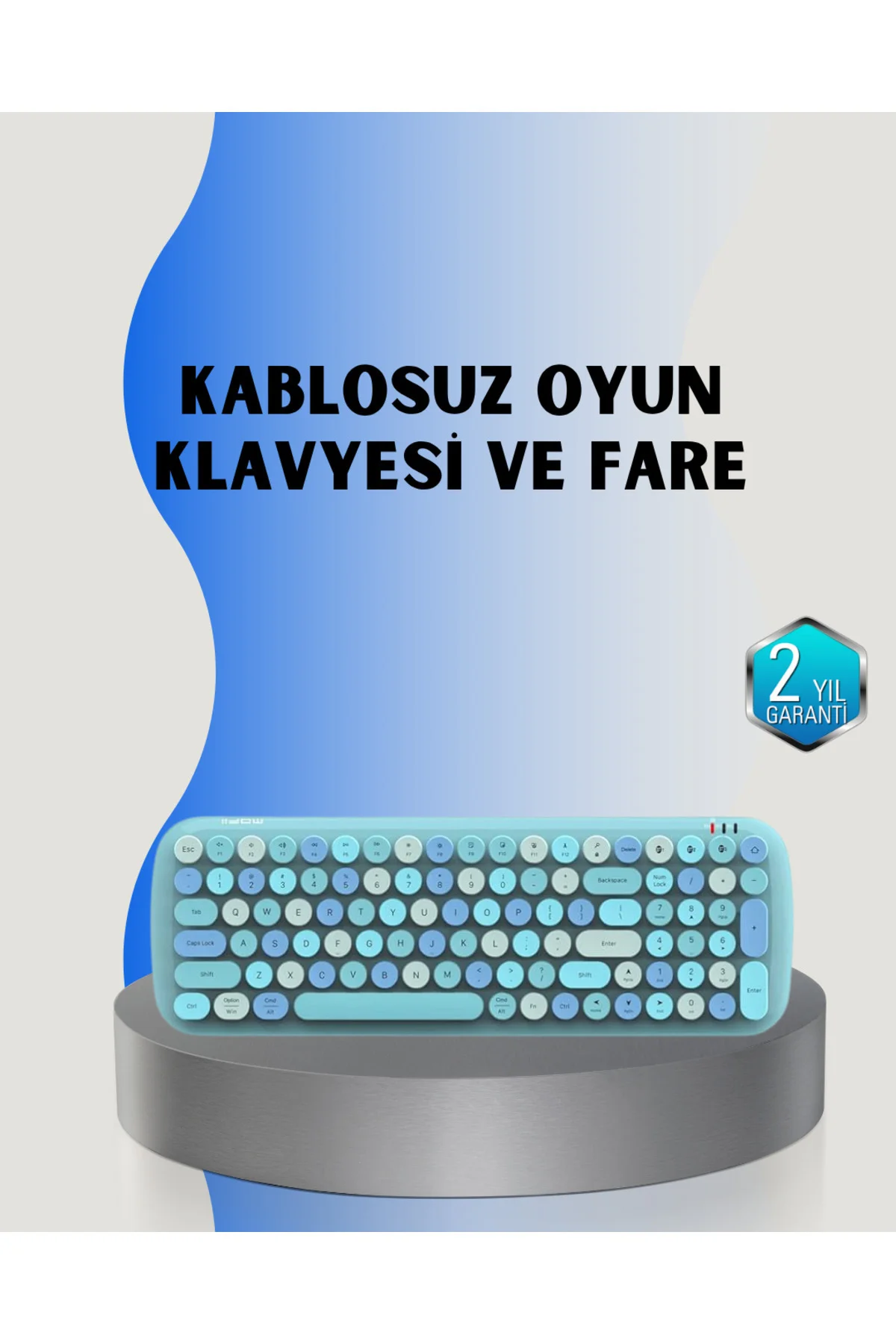 Retro Tarz Kablosuz Klavye Mouse Seti – 104 Tuşlu, Ergonomik Tasa