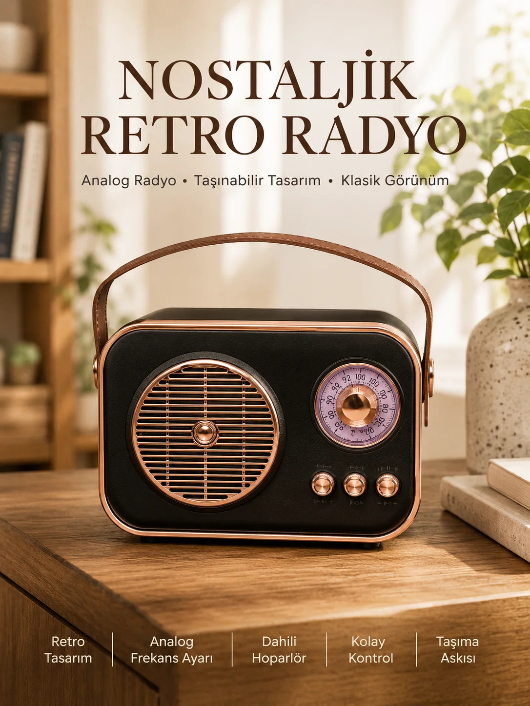 Retro Tarz Kablosuz Radyo – Bluetooth, USB ve TF Kart Girişli