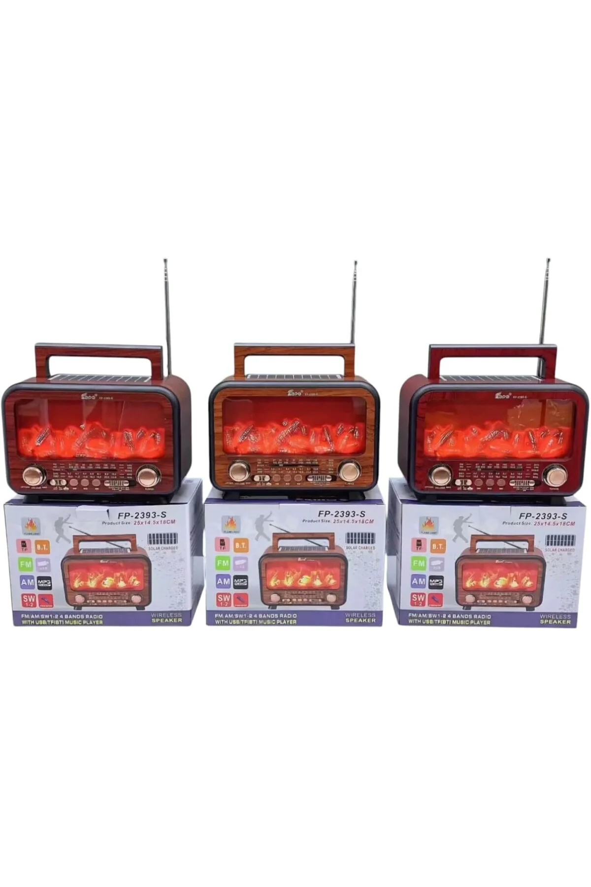 Retro Tasarım Bluetooth Radyo, Güneş Enerjili, Şömine Alev Efektli, FM/AM/USB/SD Kart Özellik