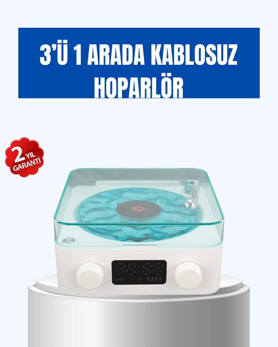 Retro Tasarımlı Gece Lambalı Bluetooth Hoparlör – Saat ve Pil Gös
